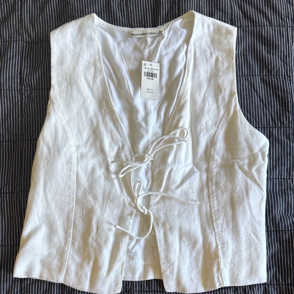 Abercrombie & Fitch White Linen Tie-Front Women's Vest